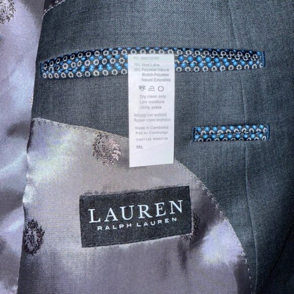 Lauren Ralph Lauren Classic Fit Flex Suit Jacket Charcoal Solid 56 Long career - Picture 7 of 9